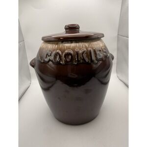 VTG McCoy Brown Drip Glaze Pottery Cookie Crock with Lid 8in Tall USA Made MCM